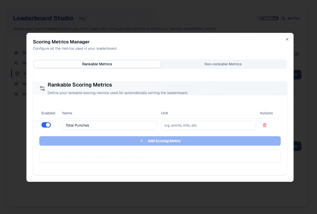 Score entry interface for managing leaderboard scores