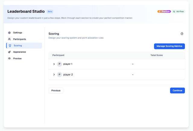 Create Your First Leaderboard | TrackScore Documentation